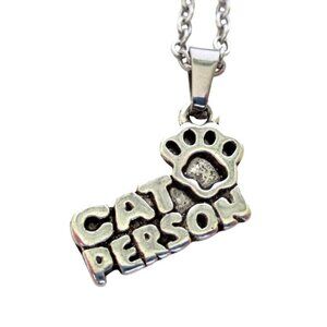 New Cat Person with Paw Pendant Necklace on 18" Stainless Chain Cat Lover Gift